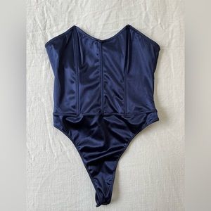 Blue Satin Corset Bodysuit